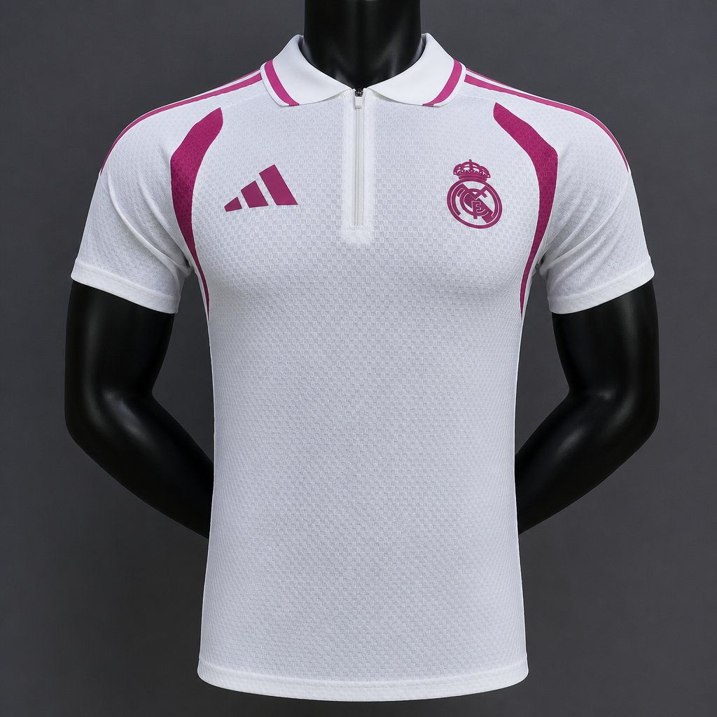 26/27 Real Madrid White with Pink Polo Jersey