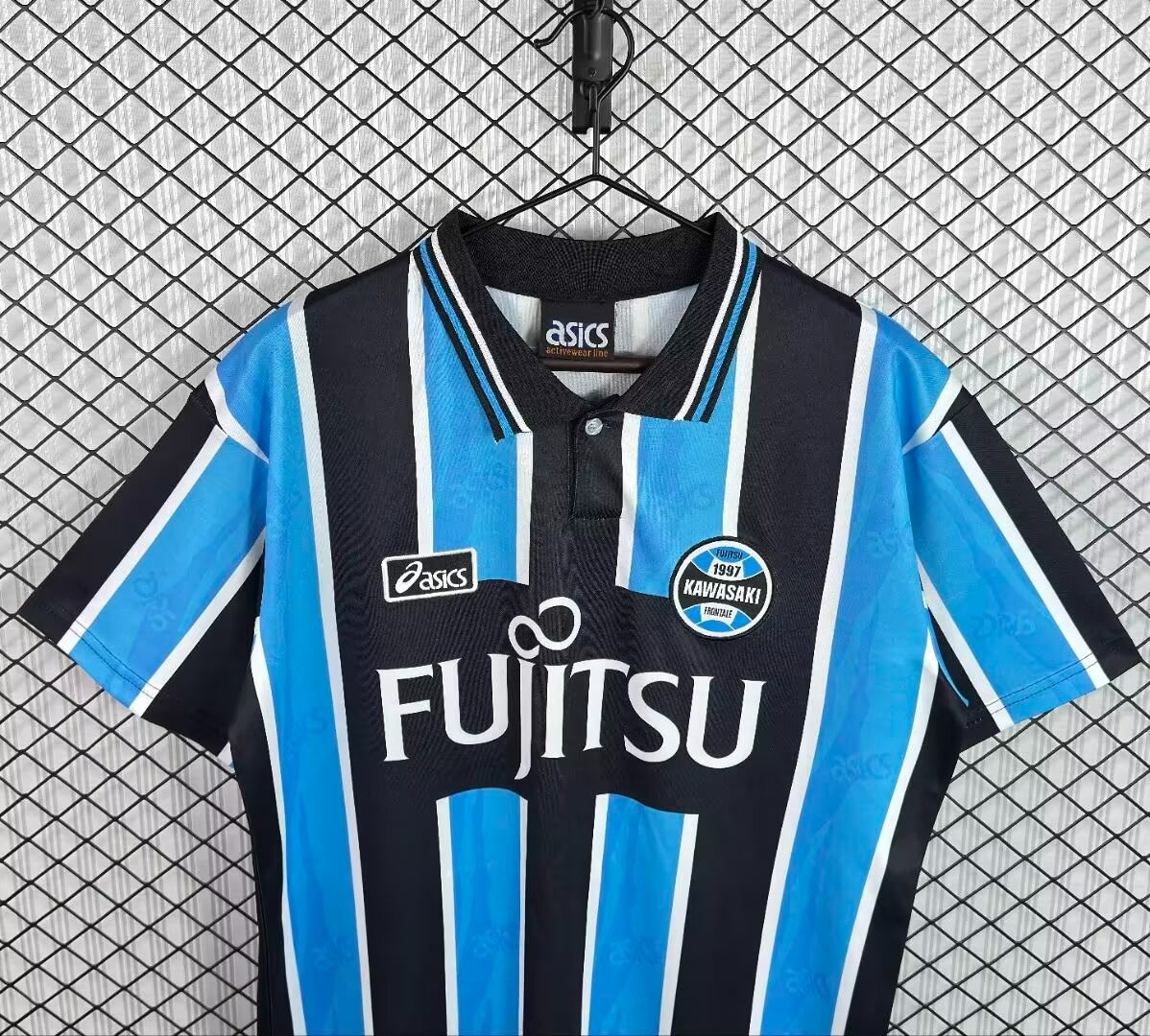 Retro 1997 Kawasaki Frontale Blue & Black Stripes Home Jersey