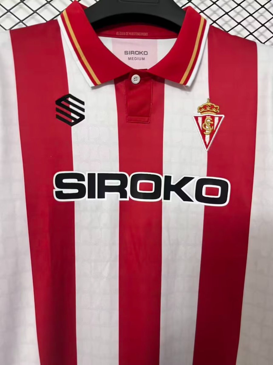26/27 Sporting de Gijón Red & White Stripes Home Jersey