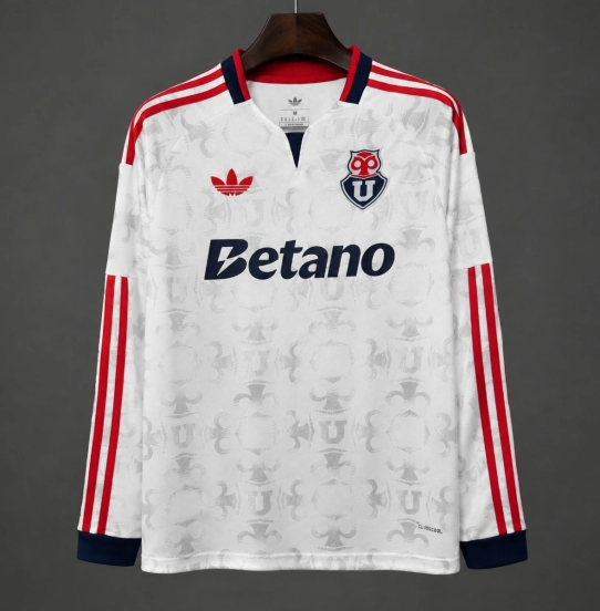 26/27 Universidad de Chile Away White Chuncho Monogram Embossed Pattern Long Sleeve Jersey