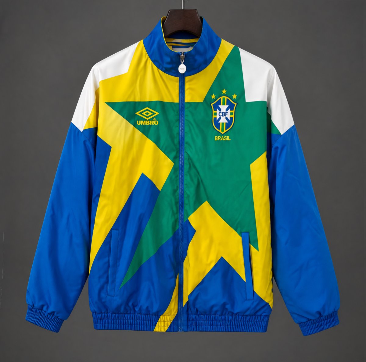 2026 Brazil Blue/White/Yellow Full Zipper Padded Jacket